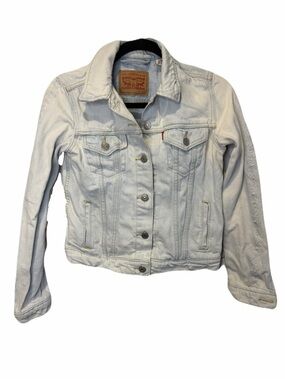 Levi’s Embroidered Floral Sleeves Light Wash Denim Trucker Jacket Women’s XS